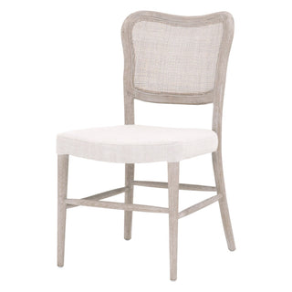 Cela Dining Chair in Bisque Fabric and Natural Gray Oak and Cane ivory