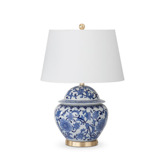 Ceramic Blue & White Ginger Jar Lamp with White Shade