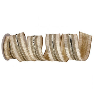 Champagne Gold 2.5" Trim on Metallic Dupion Ribbon - Sold by the Foot