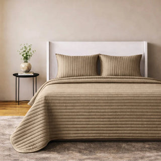 Channel Velvet Coverlet Set in Buff beige brown king queen