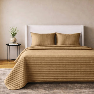 Channel Velvet Coverlet Set in Camel brown beige gold king queen