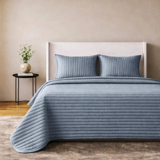 Channel Velvet Coverlet Set in Sea king  queen blue