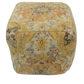 Charleston Upholstered Bouffer oriental rug ottoman pouf gold tan cream square