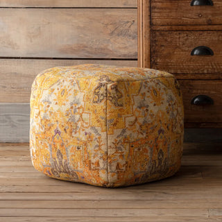 Charleston Upholstered Bouffer pouf ottoman oriental rug gold cream tan