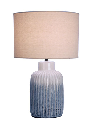 Chesapeake Lamp ceramic white blue ridge linen barrel shade
