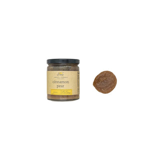 finch and fennel cinnamon pear jam in a glass jar 