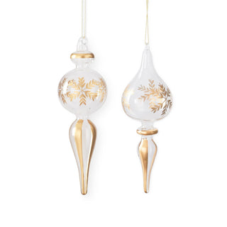 Clear Glass with Gold Etched Snowflake Finial Ornament Assorted