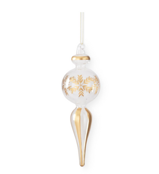 Clear Glass with Gold Etched Snowflake Finial Ornament Assorted