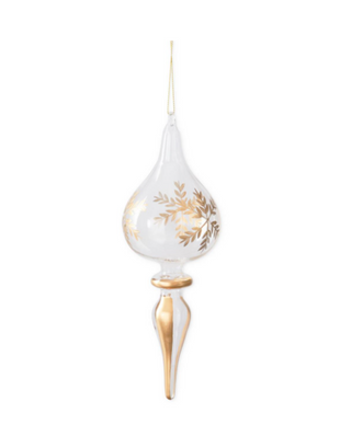 Clear Glass with Gold Etched Snowflake Finial Ornament Assorted