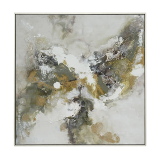 Clyde Framed Canvas gray gold white frame abstract
