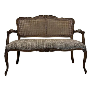 Cochin Settee gray tweed stripe rattan floral 