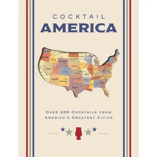 Book cover of 'Cocktail America' with a map of the United States on a beige background.