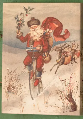 Collected Vintage Santa Canvas Print Assorted bicycle bike holly reindeer rabbit