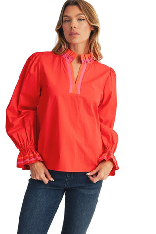 Color-block Accent Solid Top in Red