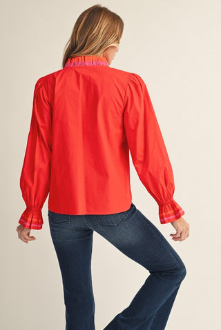 Color-block Accent Solid Top in Red