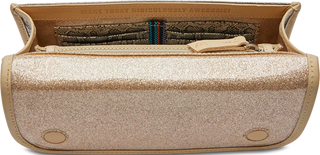 Consuela silver mirrored clutch with natural leather details