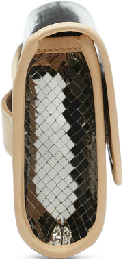Consuela silver mirrored clutch with natural leather details