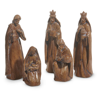 Copper Nativity 14"  brown resin baby Jesus Mary Joseph wise men