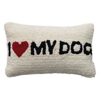 Cotton Blend Tufted Lumbar Pillow "I ♥ My Dog", Natural, Black & Red decorative heart