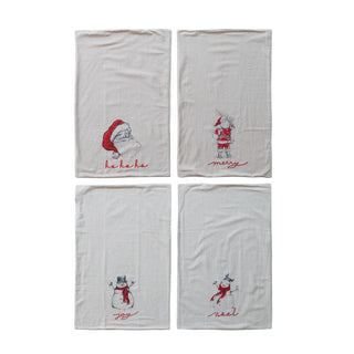 Cotton & Linen Christmas Tea Towel with Santa or Snowman Assorted ho ho ho merry joy noel red white black