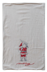 Cotton & Linen Christmas Tea Towel with Santa or Snowman Assorted merry red white black