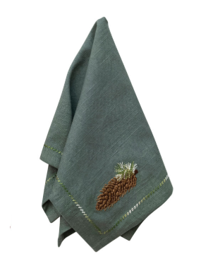 Cotton Napkins with Embroidered Pinecone, Set of 4 green