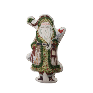 Cotton Printed Santa Shaped Pillow with Embroidery and Velvet Back Christmas cardinal