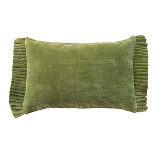 Cotton Velvet Lumbar Pillow with Ruffle Trim in Green sage Christmas