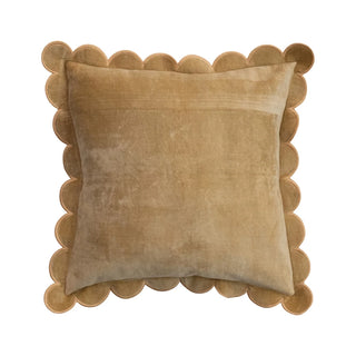 Cotton Velvet Pillow w/ Scalloped Flange & Embroidered Edge in Mustard soft decorative