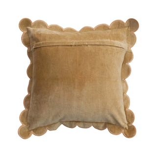 Cotton Velvet Pillow w/ Scalloped Flange & Embroidered Edge in Mustard soft decorative