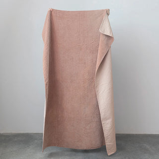 Cotton Velvet Throw w/ Kantha Stitch, Blush Color soft peach pink