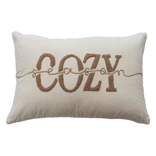 "Cozy Season" Lumbar Pillow with Tufting & Hand Embroidery cream and natural