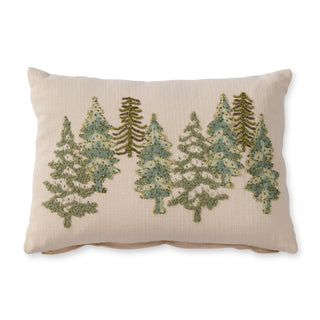 Cream Cotton & Linen Beaded Christmas Tree Lumbar Pillow
