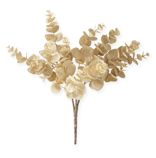 Beige cream artificial eucalyptus branch on a white background