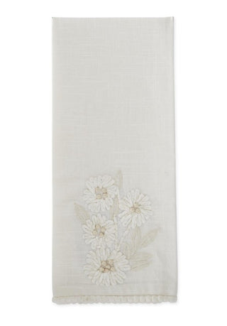 Cream Linen Embroidered Floral Hand Towel daisy flower