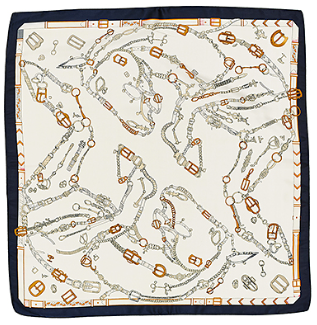 Cream &Navy  Horse Printed Silky Scarf