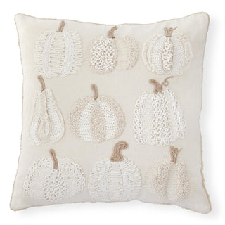 Cream Pumpkins & Gourds Embroidered Square Pillow 20"