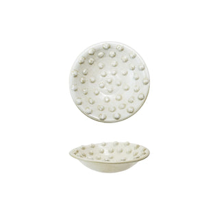 Cream Reactive Glazed Terra-cotta Low Bowl with Raised Dots 