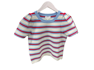Cream Short Sleeve Top with Red and Light Blue Stripes