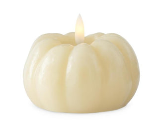 Cream Wax LED Flicker Flame Pumpkin Candle with Timer 3.25"