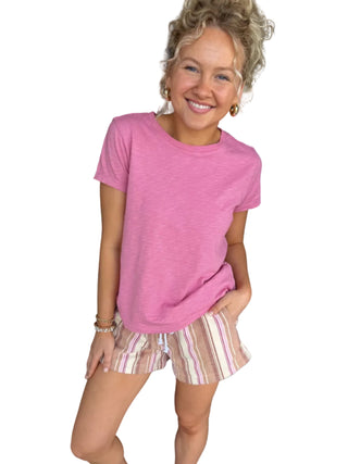 Crew w/Contrast Stitch Pink Top