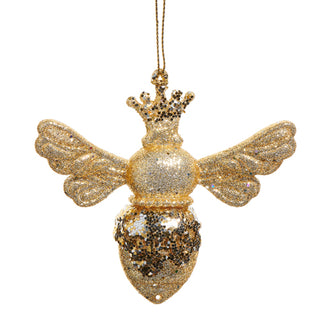 Crowned Bee Ornament gold glitter