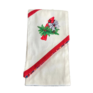 Cutesy Cardinal Reversible Wreath Sash 60" red blue plaid holly bird bow white green 