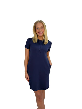 Tribal Techno Lux Scuba Short Sleeve Polo Dress in Jet Blue