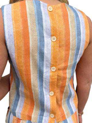 Liverpool Multi Stripe Sleeveless Shell Top with Button Back