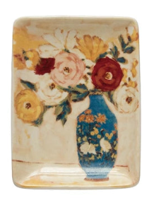Stoneware Dish with Flowers in Vase, 4 Styles