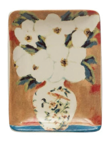 Stoneware Dish with Flowers in Vase, 4 Styles