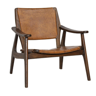 Dania Occasional Chair in Brown antique medium brown leather teak wood retro