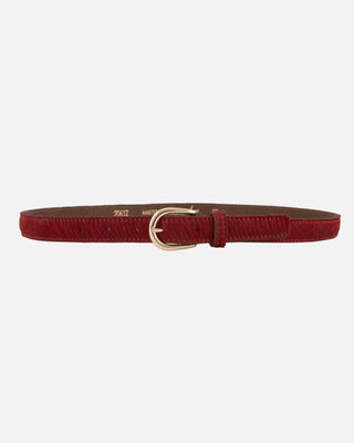 Dania Skinny Cow Hair Belt in Red leather gold buckle