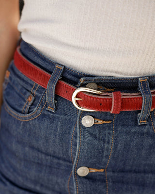 Dania Skinny Cow Hair Belt in Red leather gold buckle